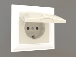 Socket with moisture protection, with earthing, with a protective cover and shutters (ivory)