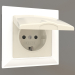 3d model Socket with moisture protection, with earthing, with a protective cover and shutters (ivory) - preview