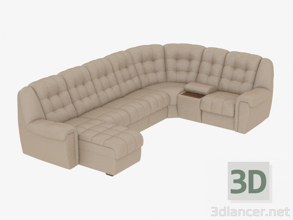 3d модель Диван-ліжко кутовий шкіряний – превью