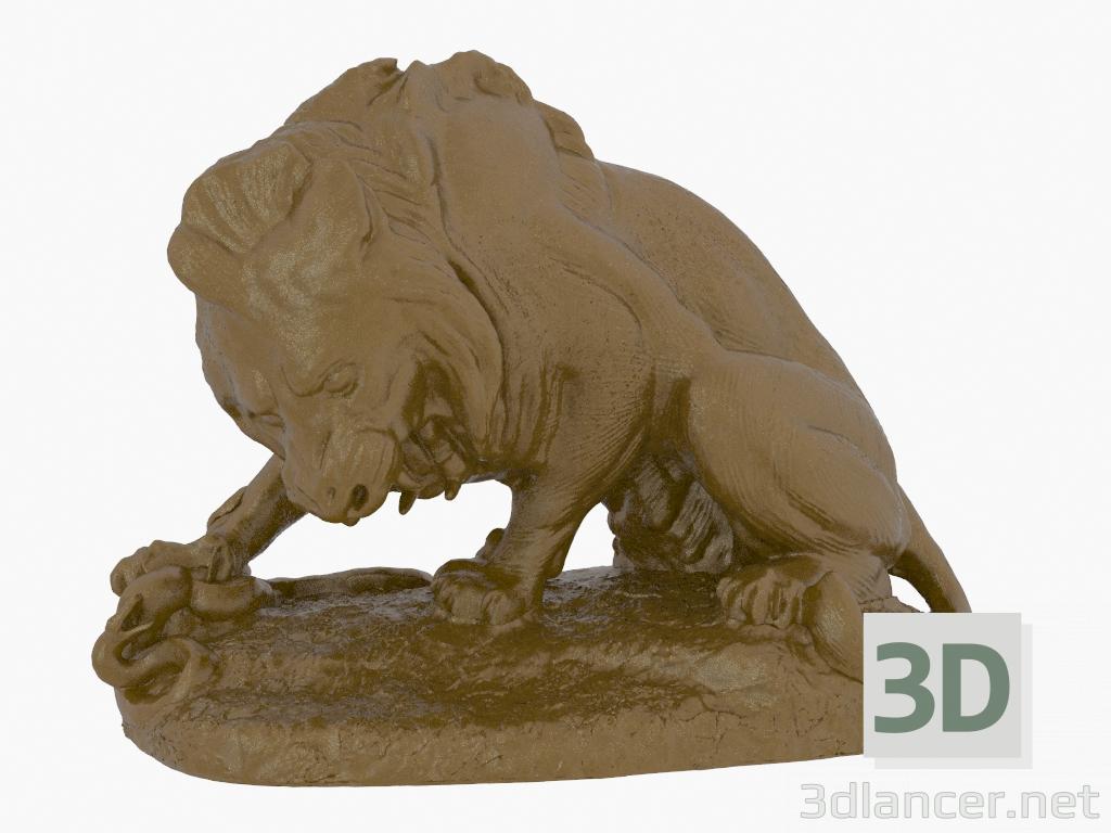 3 डी मॉडल कांस्य मूर्तिकला शेर और सांप - पूर्वावलोकन