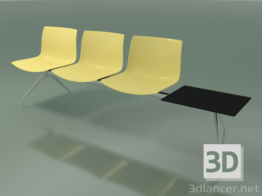3d model Bench 2036 (triple, with table, polypropylene PO00415) - preview