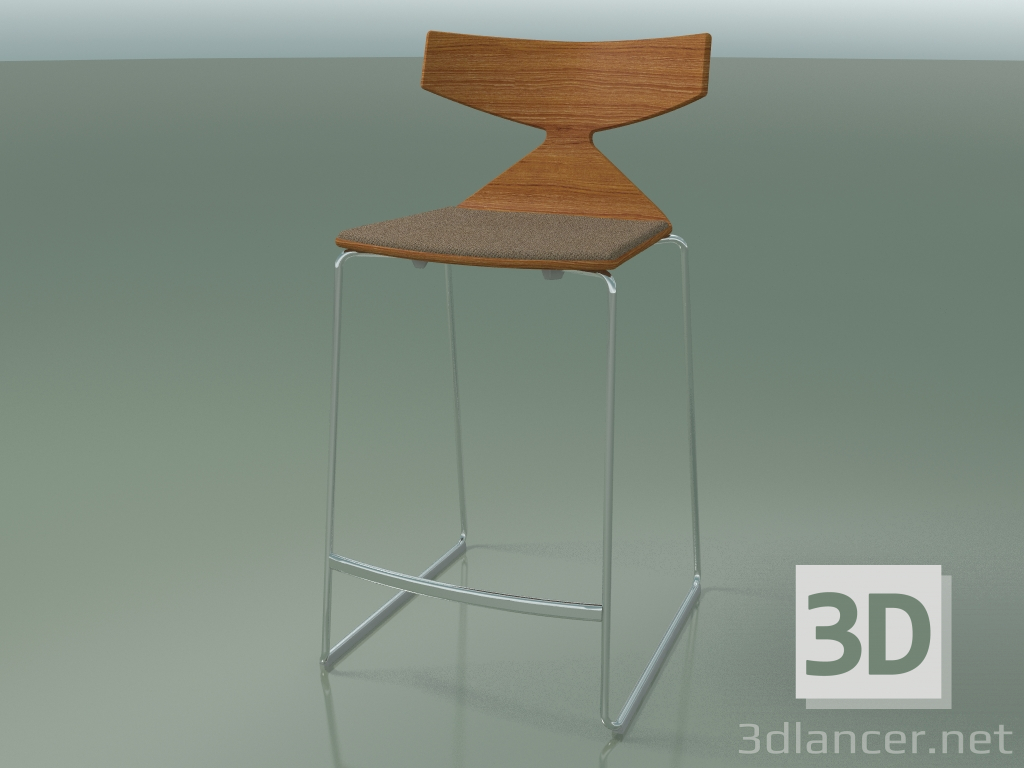modello 3D Sgabello da bar impilabile 3712 (con cuscino, effetto teak, CRO) - anteprima