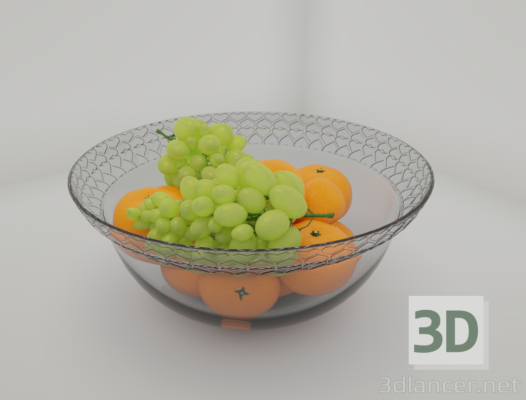 3d Стеклянная ваза "Сердце"с фруктами модель купить - ракурс