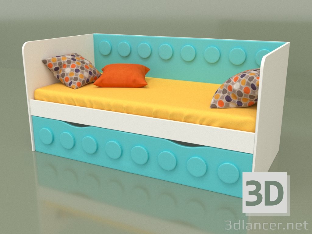 modello 3D Divano letto per bambini con 1 cassetto (Aqua) - anteprima