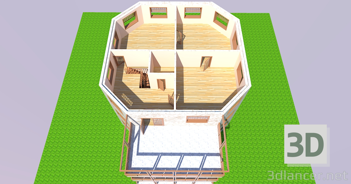 Modelo 3d Uma casa de três andares - preview