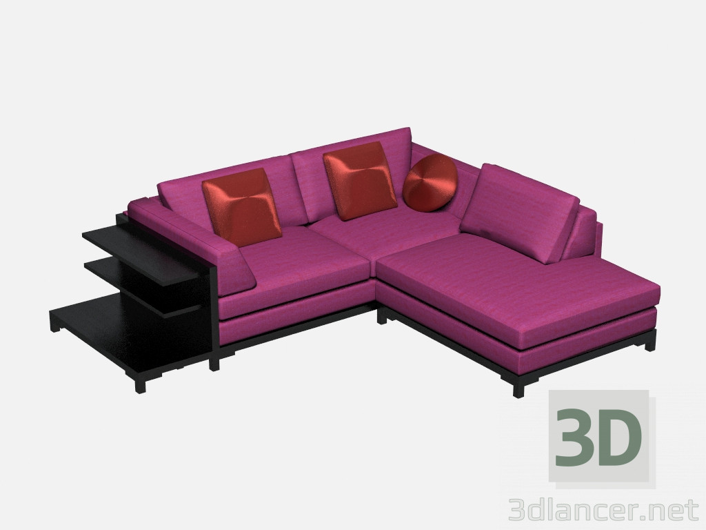 3d model Sofa modular angular (small, with shelves) Aquitaine - preview