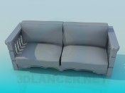 Sofa with wooden armrests