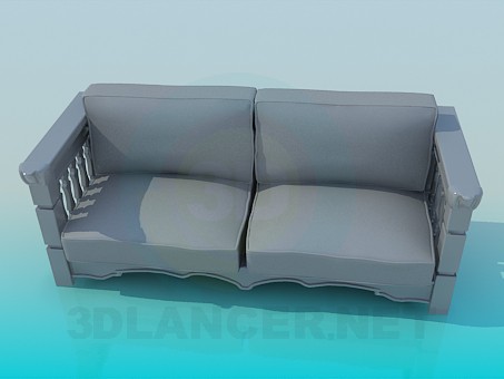 3D Modell Sofa mit hölzernen Armlehnen - Vorschau