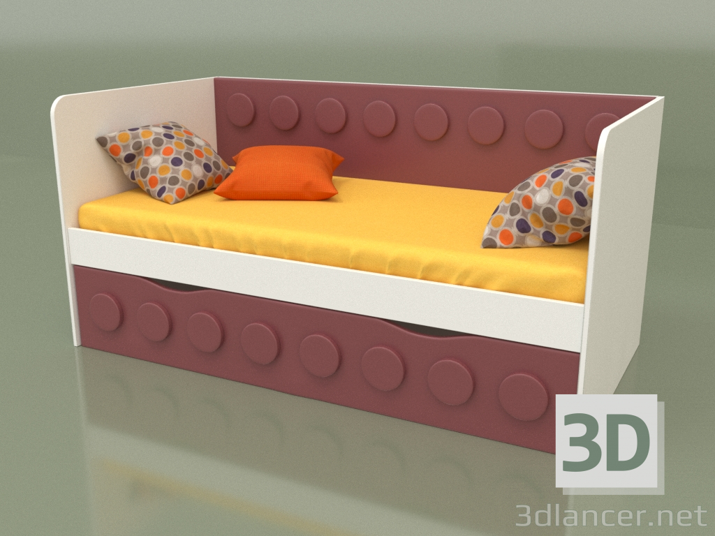 modello 3D Divano letto per bambini con 1 cassetto (bordeaux) - anteprima