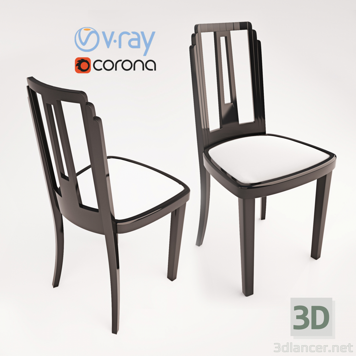 modèle 3D de Bureau de style Art Déco en laque noire ou chaise d'appoint acheter - rendu