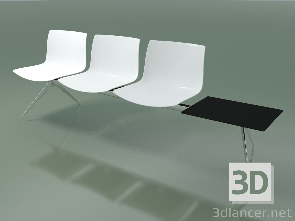 3d model Bench 2036 (triple, with table, polypropylene PO00401) - preview