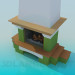 modello 3D Camino con gli scaffali di legno - anteprima