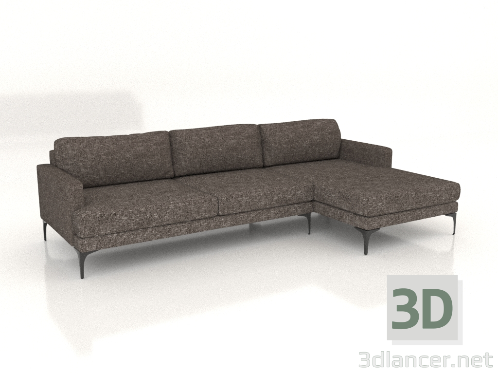 modello 3D Divano Fisht angolare 290 cm (gambe in metallo) - anteprima