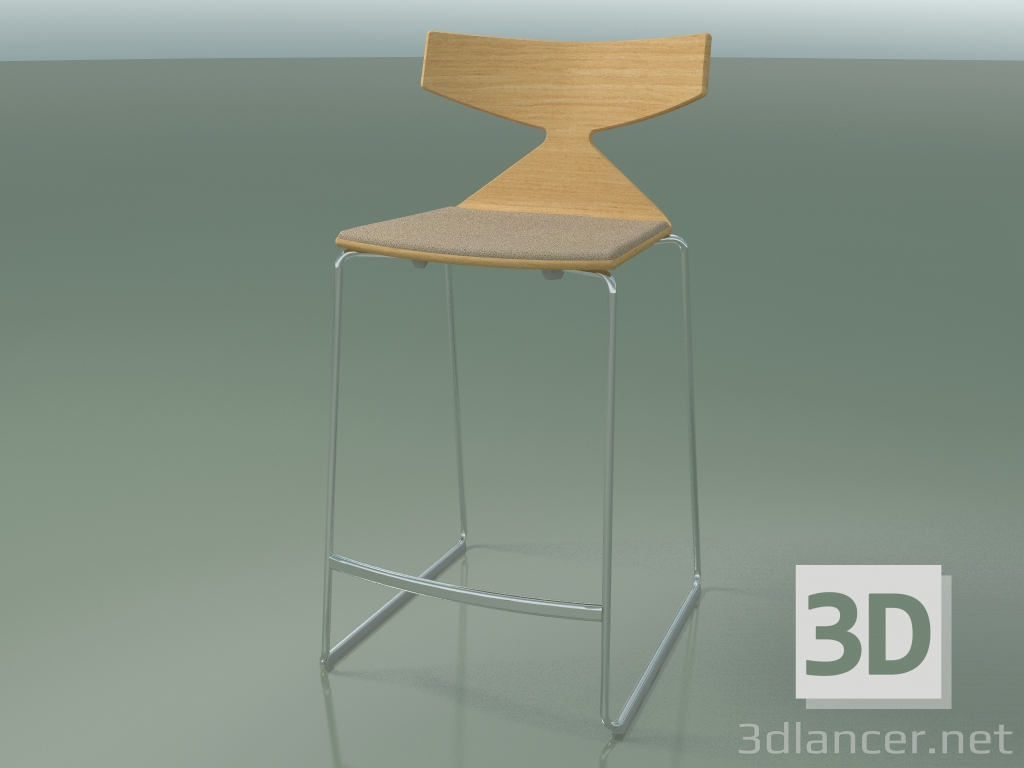 modello 3D Sgabello da bar impilabile 3712 (con cuscino, rovere naturale, CRO) - anteprima