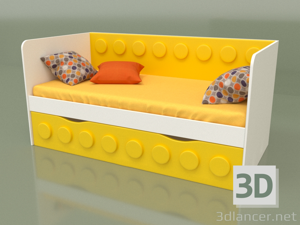 modèle 3D Canapé-lit pour enfants avec 1 tiroir (Jaune) - preview