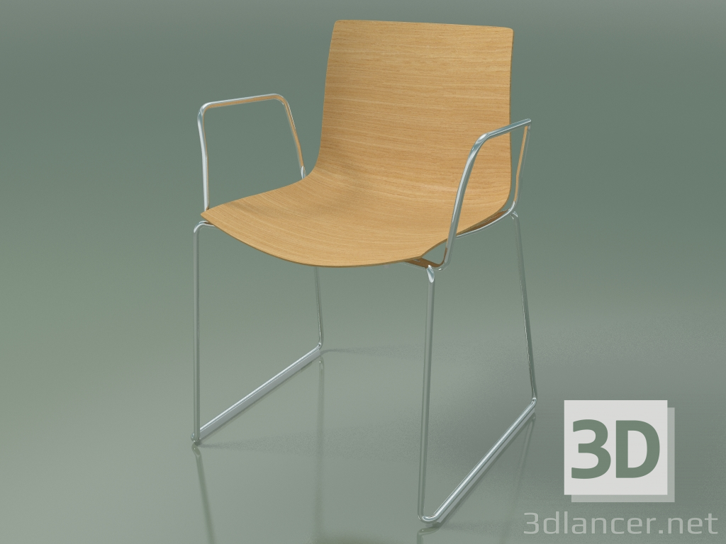 Modelo 3d Cadeira 0378 (sobre trilhos com braços, sem estofamento, em carvalho natural) - preview