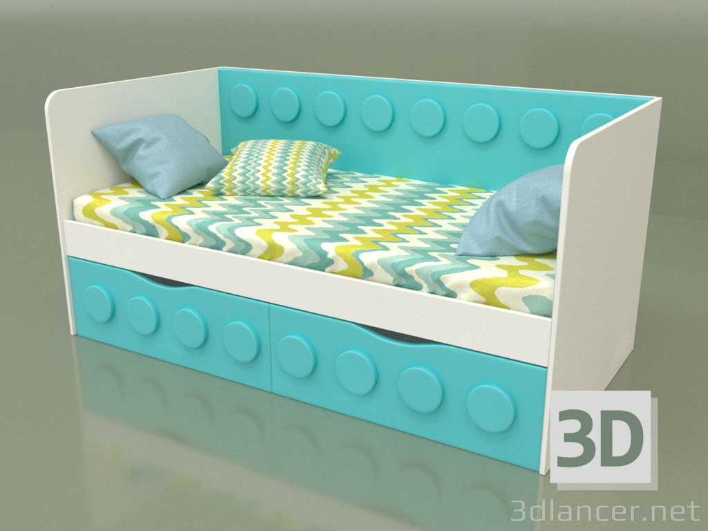modèle 3D Canapé-lit pour enfants avec 2 tiroirs (Aqua) - preview
