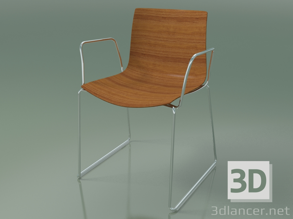 3D Modell Stuhl 0378 (auf Schienen mit Armlehnen, ohne Polsterung, Teak-Effekt) - Vorschau