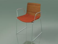 Stuhl 0452 (auf einer Rutsche mit Armlehnen, mit Kissen auf dem Sitz, Teak-Effekt)