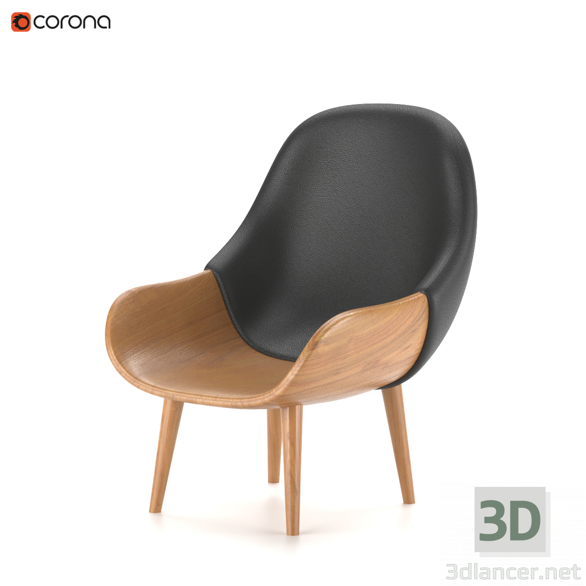 modello 3D Sedia minimalista in legno / plastica - anteprima