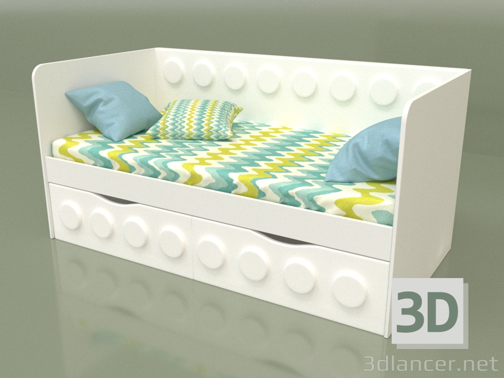 3 डी मॉडल 2 दराज वाले बच्चों के लिए सोफा बेड (सफेद) - पूर्वावलोकन