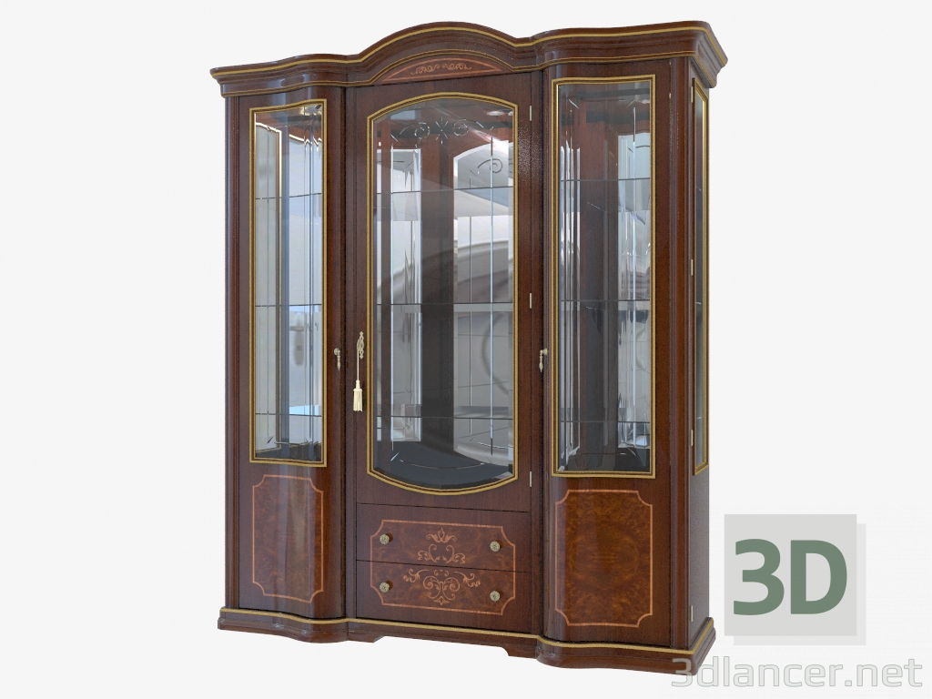 3D Modell Dreitürige Vitrine mit Schubladen für das Wohnzimmer (1834x2165x576) - Vorschau