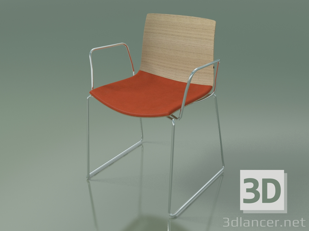 modèle 3D Chaise 0452 (sur un toboggan avec accoudoirs, avec un oreiller sur le siège, chêne blanchi) - preview