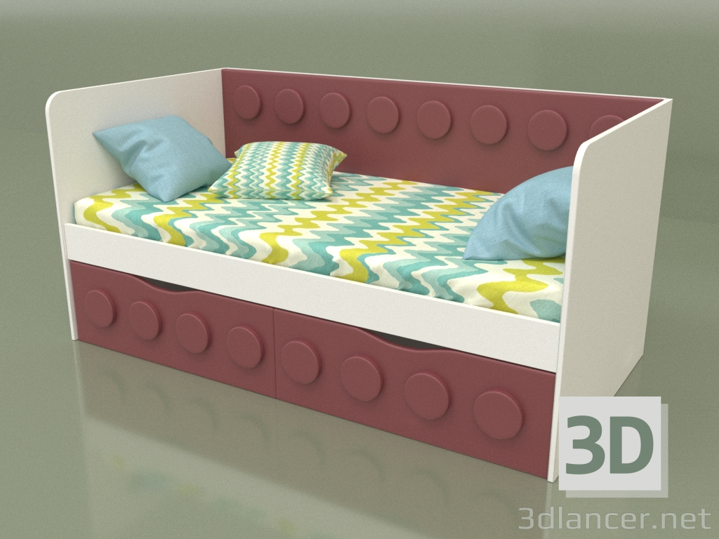 3D Modell Schlafsofa für Kinder mit 2 Schubladen (Bordeaux) - Vorschau