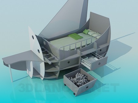 modelo 3D Cama-barco a la guardería - escuchar modelo 3D Cama-barco a la guardería - escuchar