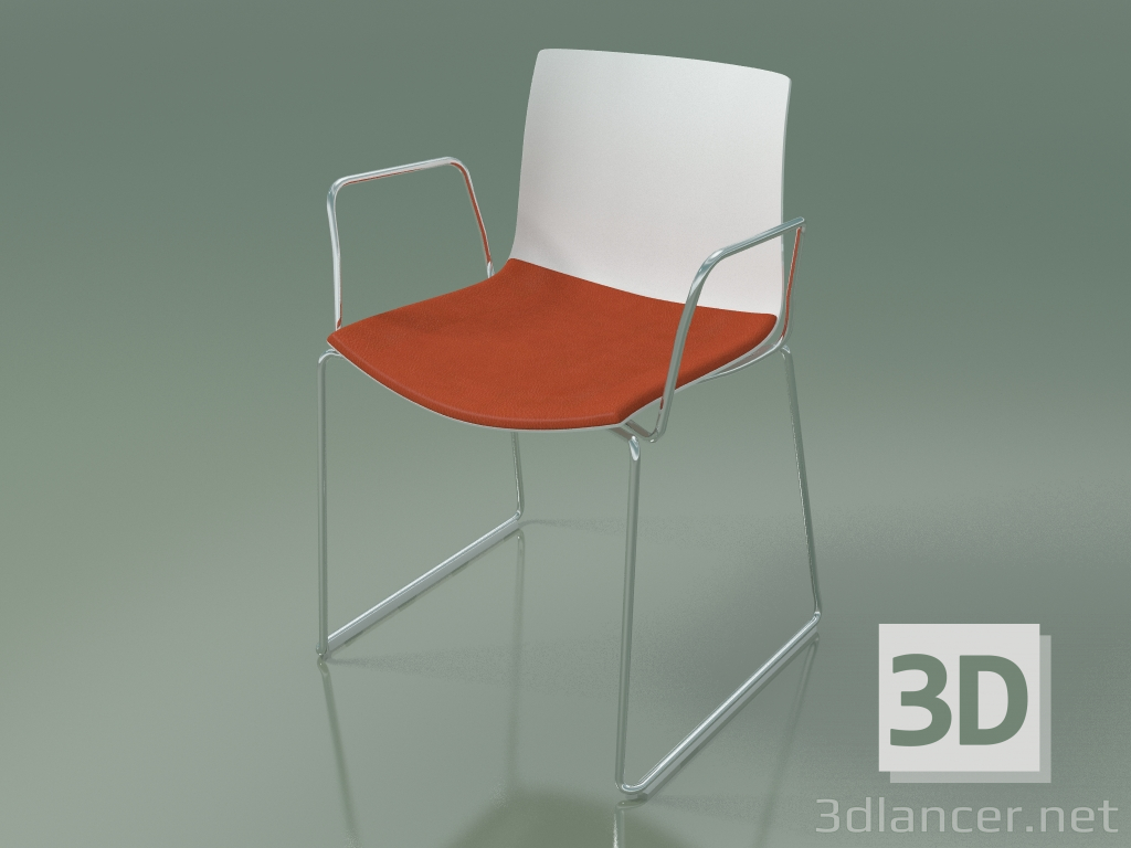 modèle 3D Chaise 0452 (sur un toboggan avec accoudoirs, avec un oreiller sur le siège, polypropylène PO00101) - preview