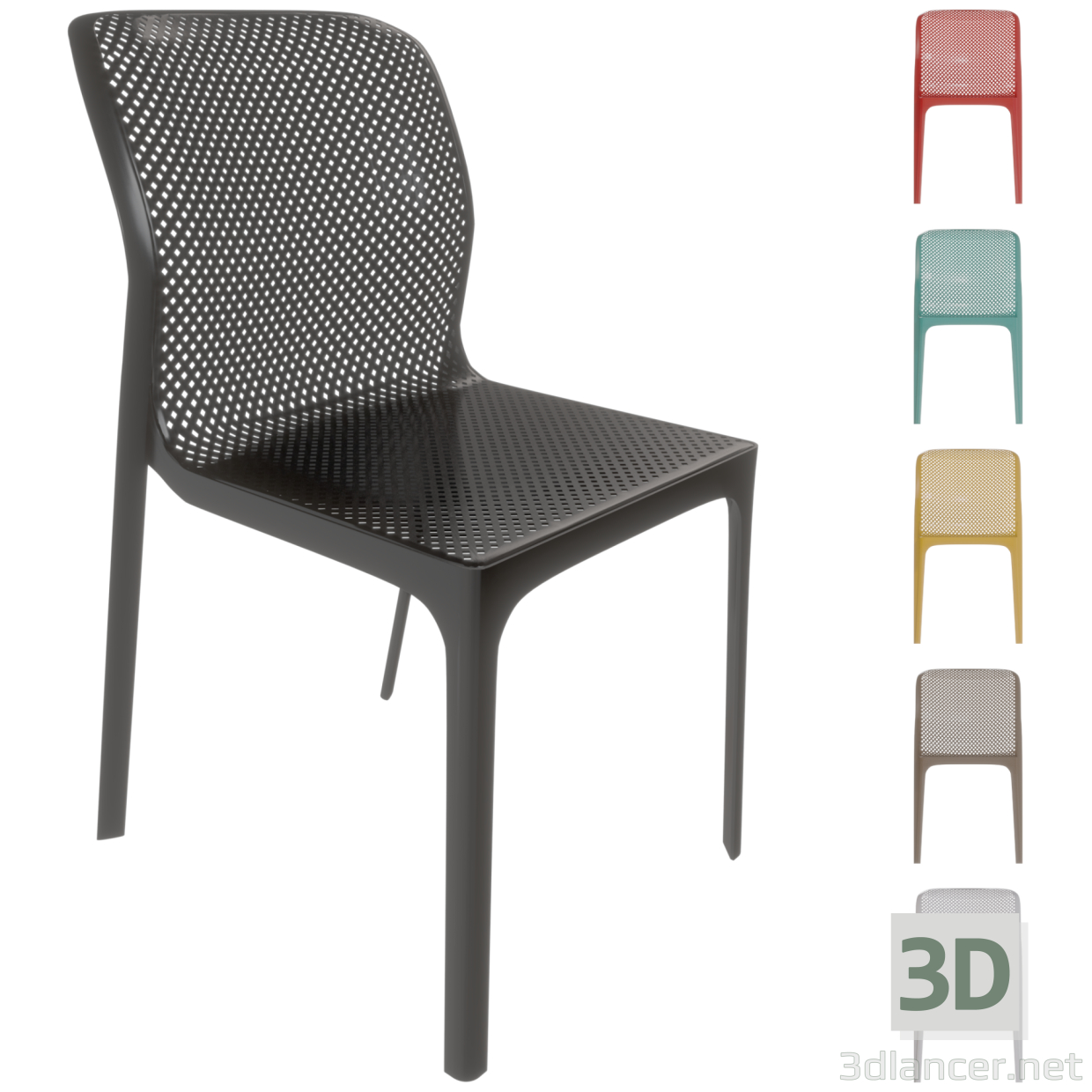 3 डी आर्मरेस्ट के बिना प्लास्टिक की कुर्सी BIT 6 अलग-अलग रंगों में ट्रेडमार्क नारदी। मॉडल खरीद - रेंडर