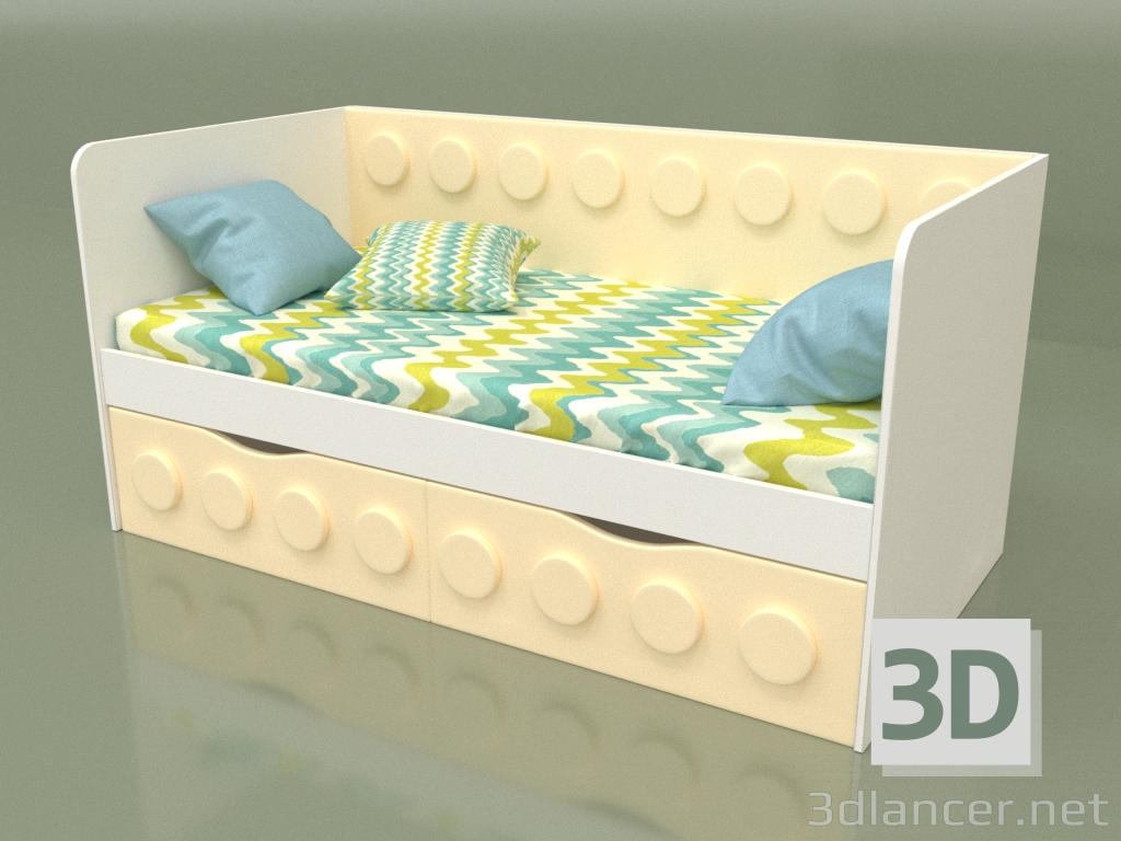 3D modeli 2 çekmeceli çocuk çekyat (Krem) - önizleme