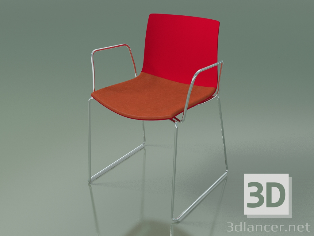 modèle 3D Chaise 0452 (sur un toboggan avec accoudoirs, avec un oreiller sur le siège, polypropylène PO00104) - preview