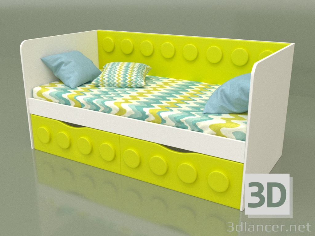 modello 3D Divano letto per bambini con 2 cassetti (Lime) - anteprima