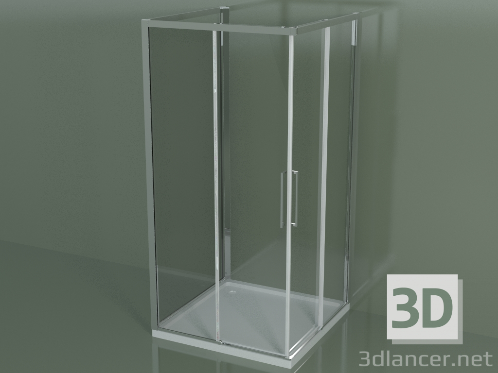 modèle 3D Cabine de douche ZA + ZA + ZG 100, 3 faces avec porte d'angle coulissante - preview
