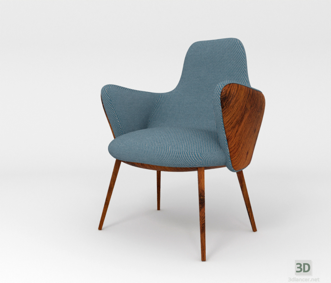 3d кресло с деревянной спинкой модель купить - ракурс