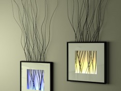 A decoração na parede (frame com ramos e backlight)