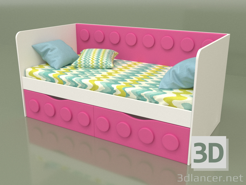 3d model Sofá cama para niños con 2 cajones (Rosa) - vista previa