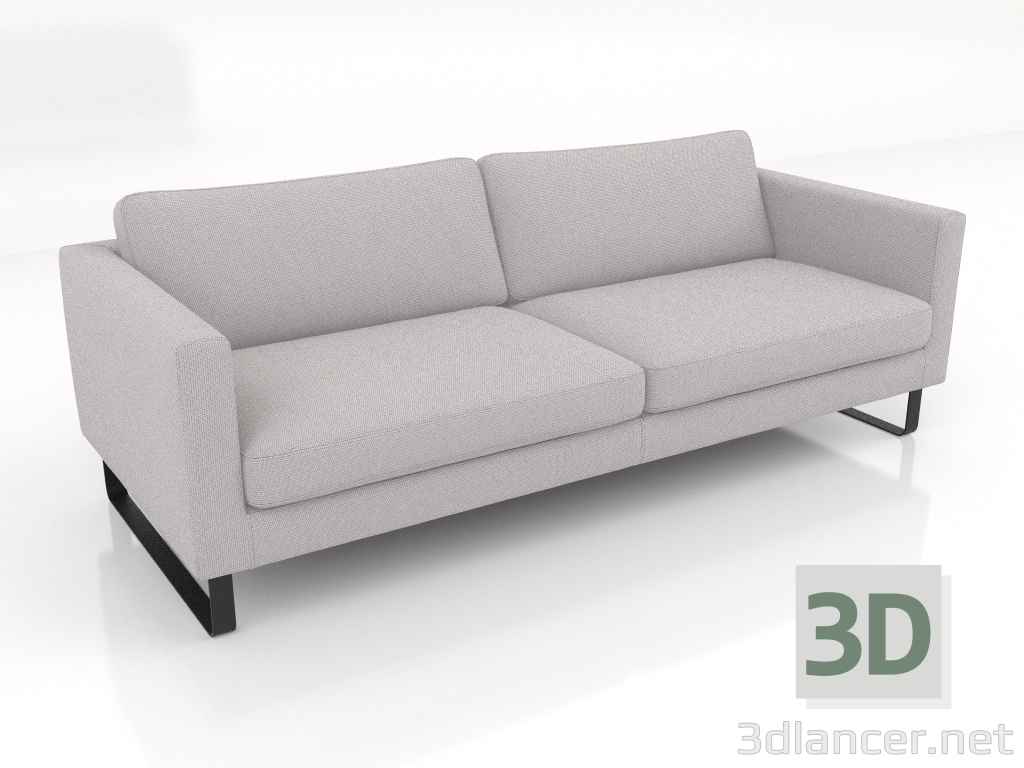 3d model 3-seater sofa (metal legs, fabric) - preview
