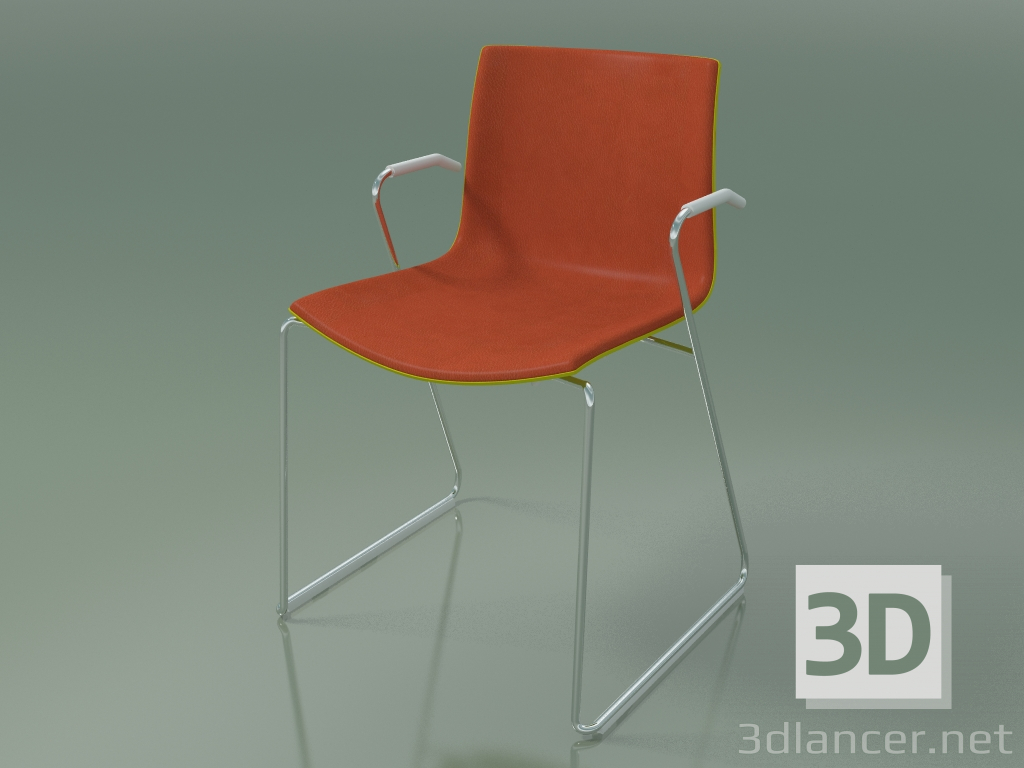 3D Modell Stuhl 0470 (auf Schienen mit Armlehnen, mit Frontverkleidung, Polypropylen PO00118) - Vorschau