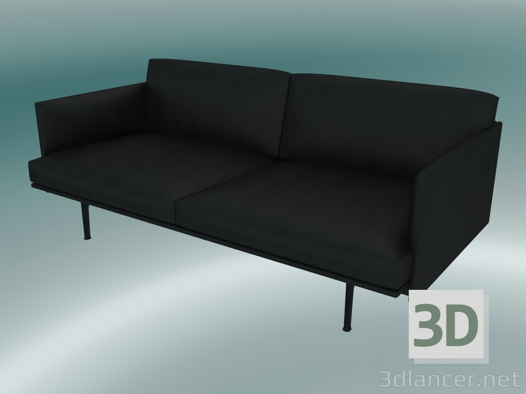 3D modeli Çift kişilik kanepe anahat (Rafine Siyah Deri, Siyah) - önizleme