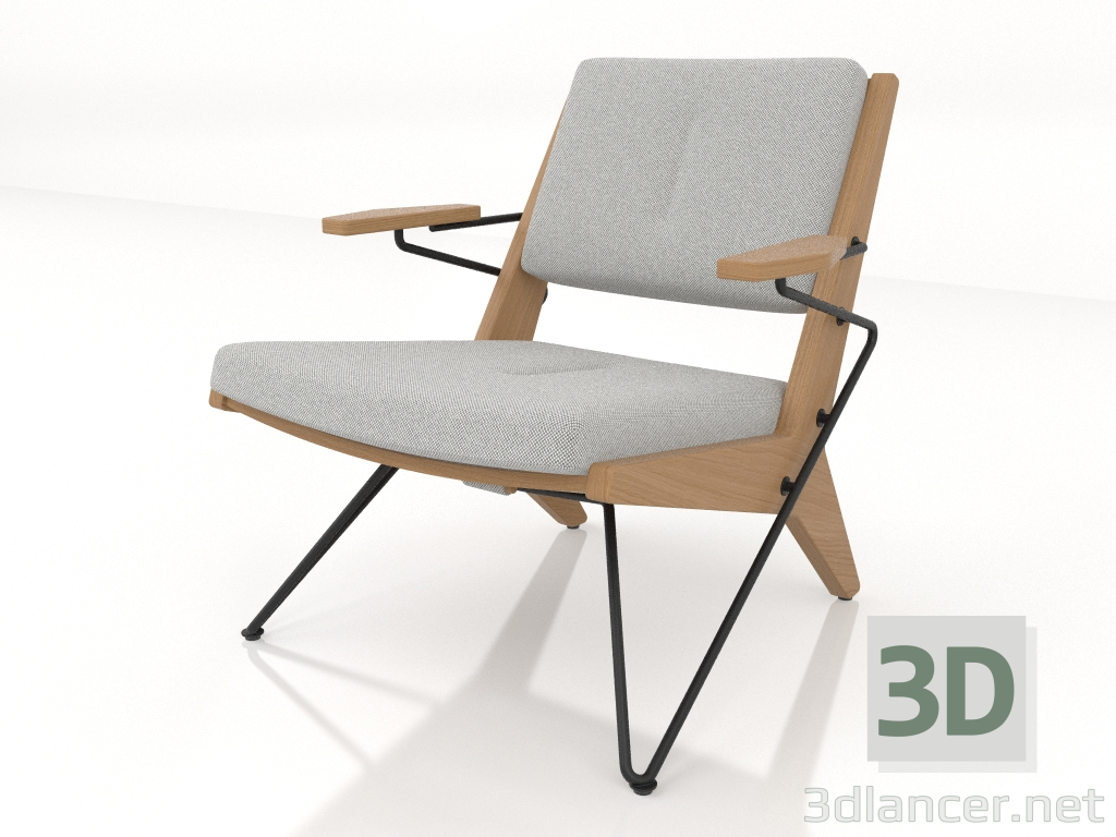 3d model Lounge chair with a metal frame (natural oak) - preview