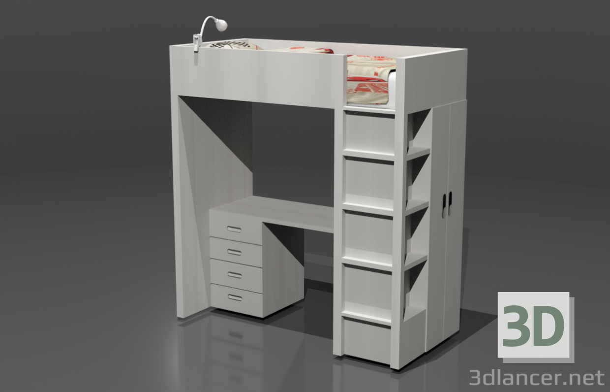 Etagenbett mit Tisch 3D-Modell kaufen - Rendern
