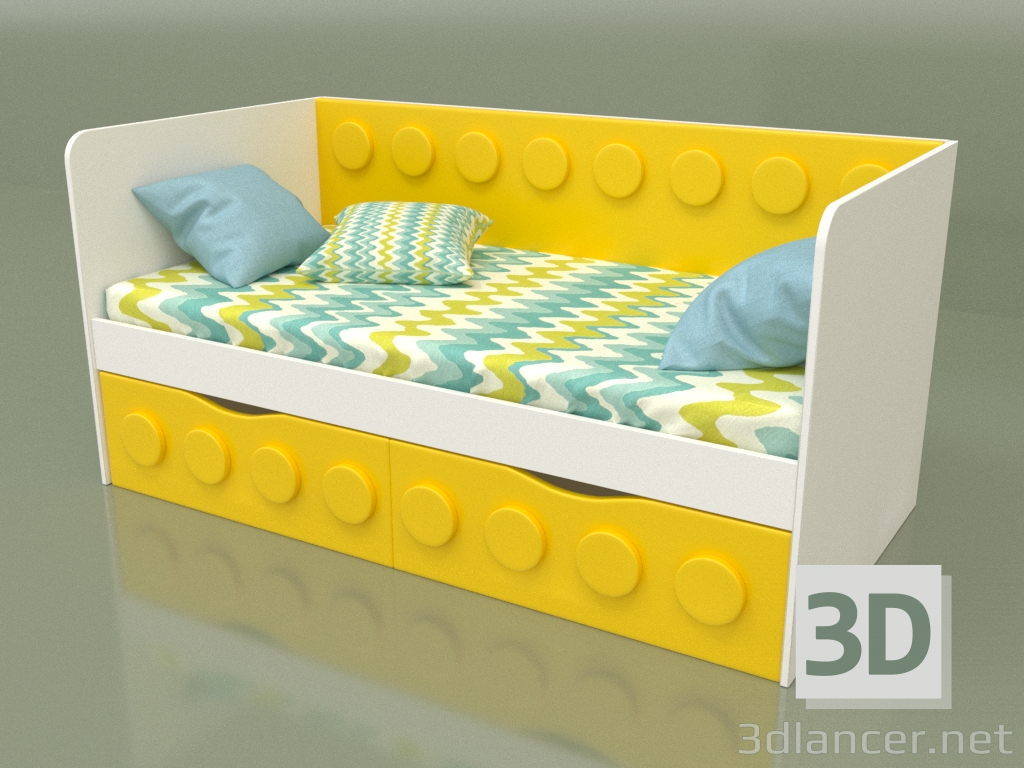 modello 3D Divano letto per bambini con 2 cassetti (Giallo) - anteprima