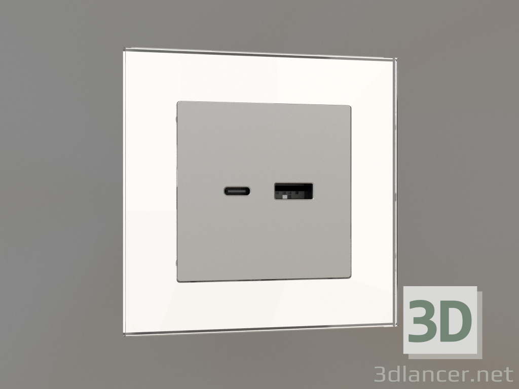 modello 3D Presa USB tipo A+C (argento) - anteprima