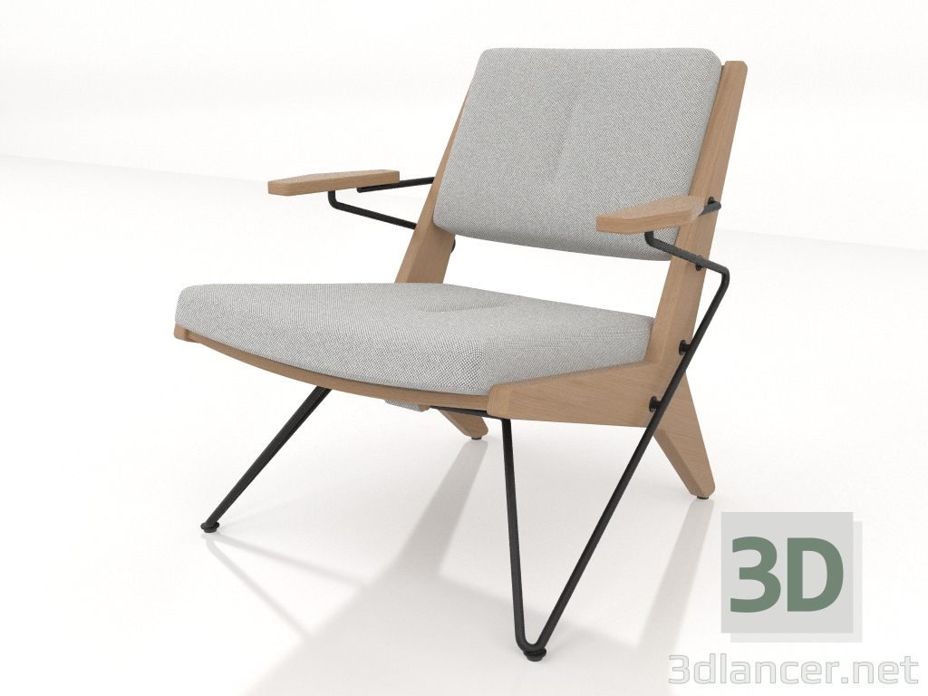 3d model Lounge chair with a metal frame (light oak) - preview