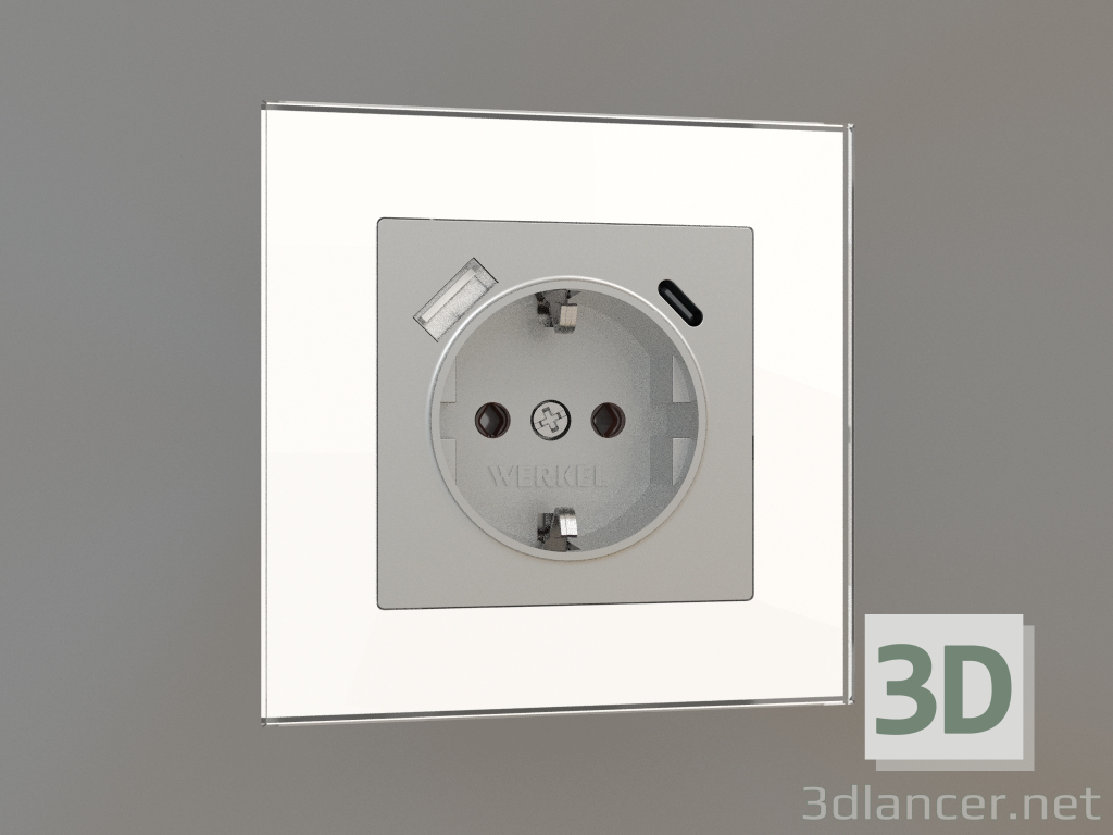 3d model Socket with fast charging USB Type A + C (silver) - preview