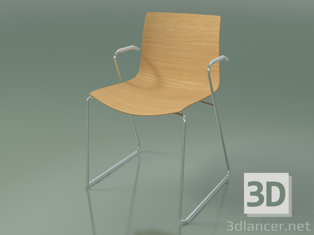 Modelo 3d Cadeira 0387 (sobre trilhos com braços, sem estofamento, em carvalho natural) - preview
