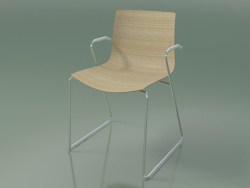 Chaise 0387 (sur rails avec accoudoirs, sans rembourrage, chêne blanchi)