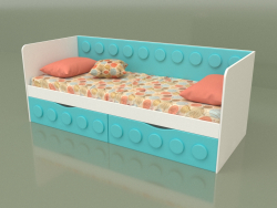 Sofá cama para adolescentes con 2 cajones (Aqua)